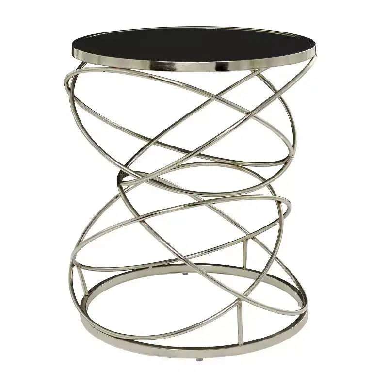 Table d'appoint contemporaine en marbre, anneau ouvert, argent - Olivia & May : Aucun assemblage, utilisation en intérieur, forme ronde