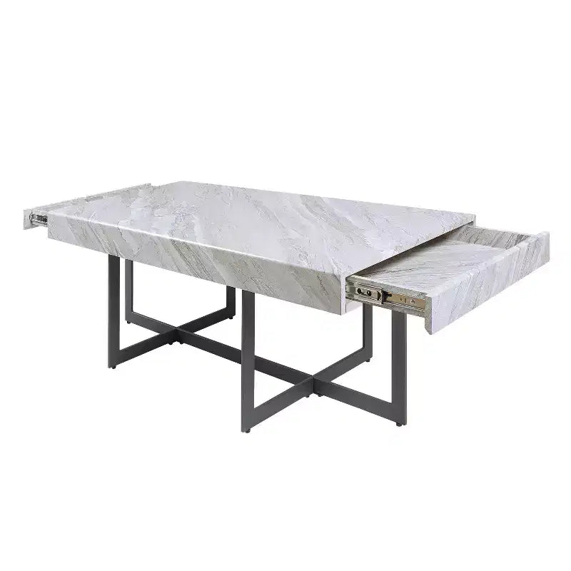 Ensemble de 2 tables basses contemporaines Rohde avec tiroirs Gris/Métal gomme - miBasics