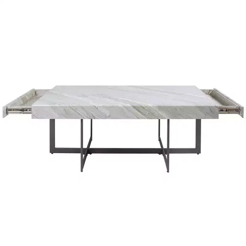 Ensemble de 2 tables basses contemporaines Rohde avec tiroirs Gris/Métal gomme - miBasics