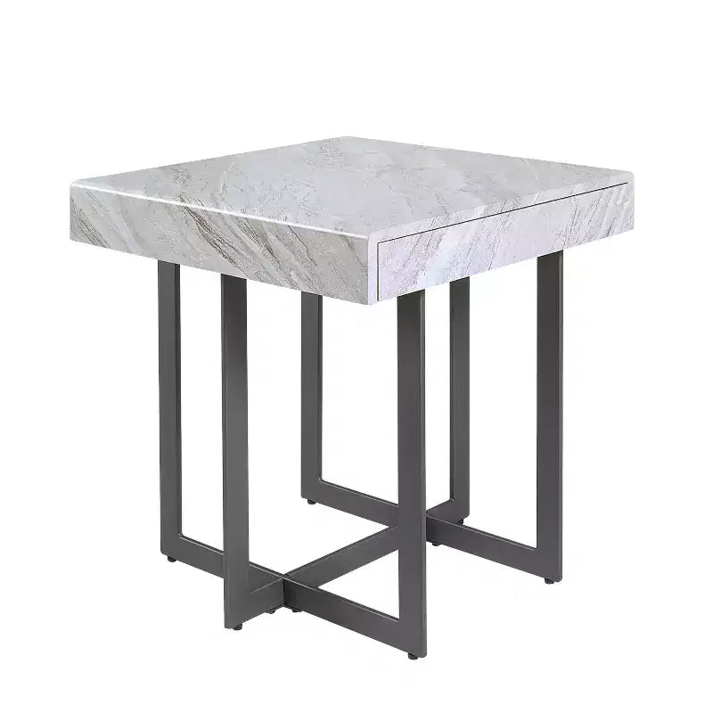 Ensemble de 2 tables basses contemporaines Rohde avec tiroirs Gris/Métal gomme - miBasics