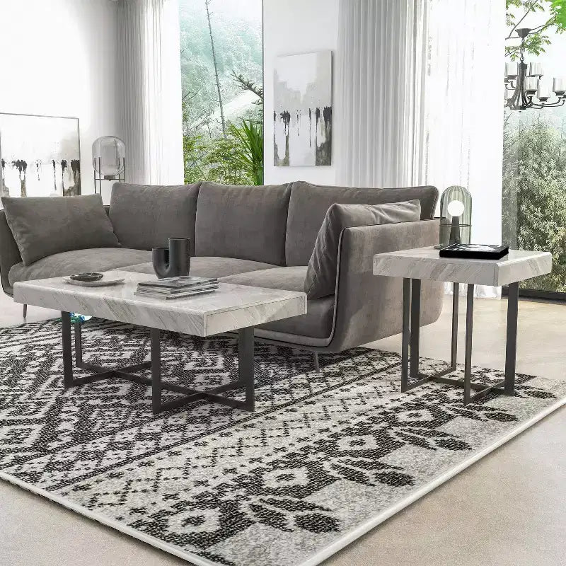 Ensemble de 2 tables basses contemporaines Rohde avec tiroirs Gris/Métal gomme - miBasics