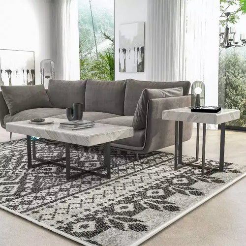 Ensemble de 2 tables basses contemporaines Rohde avec tiroirs Gris/Métal gomme - miBasics