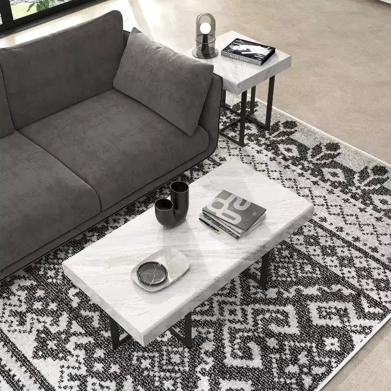 Ensemble de 2 tables basses contemporaines Rohde avec tiroirs Gris/Métal gomme - miBasics