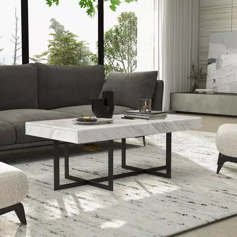 Ensemble de 2 tables basses contemporaines Rohde avec tiroirs Gris/Métal gomme - miBasics