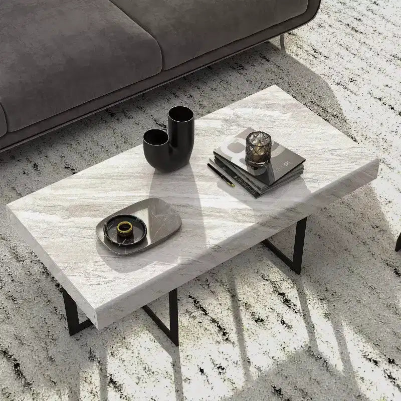 Ensemble de 2 tables basses contemporaines Rohde avec tiroirs Gris/Métal gomme - miBasics