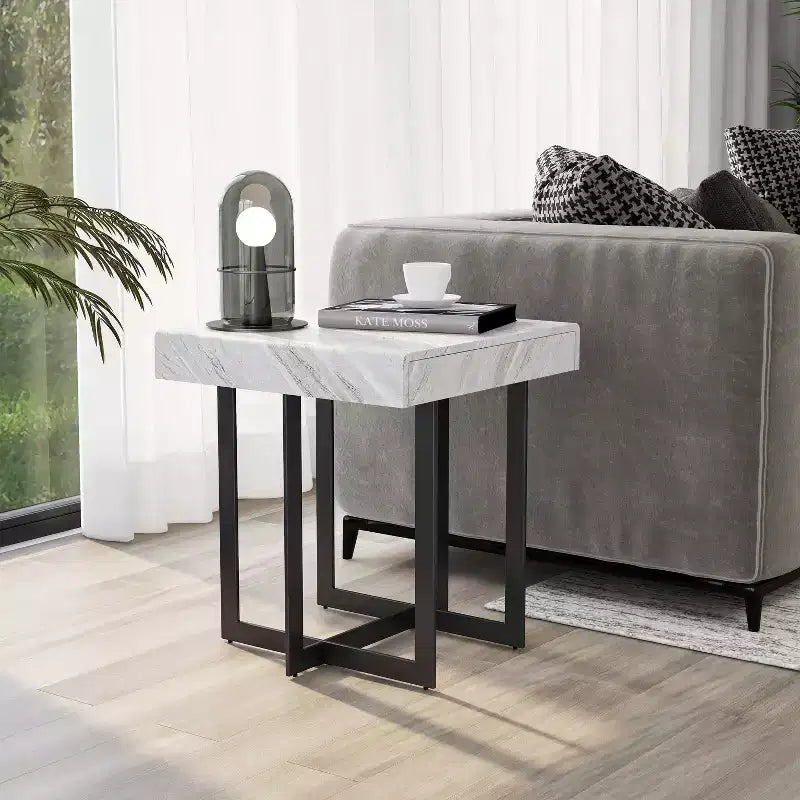 Ensemble de 2 tables basses contemporaines Rohde avec tiroirs Gris/Métal gomme - miBasics