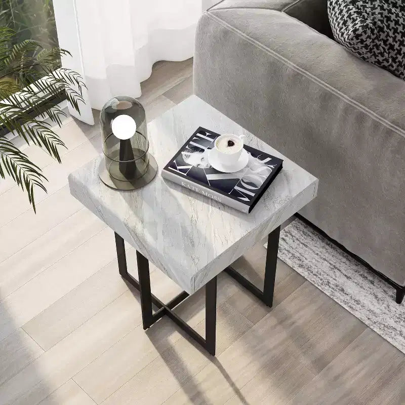 Ensemble de 2 tables basses contemporaines Rohde avec tiroirs Gris/Métal gomme - miBasics