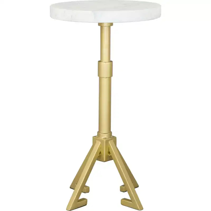 Table d'appoint Augustus marbre blanc - ZM Home : Cadre rond moderne en fer, finition dorée, 55,88 cm de hauteur, 27,94 cm de largeur, capacité de 20,41 kg