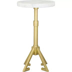 Table d'appoint Augustus marbre blanc - ZM Home : Cadre rond moderne en fer, finition dorée, 55,88 cm de hauteur, 27,94 cm de largeur, capacité de 20,41 kg