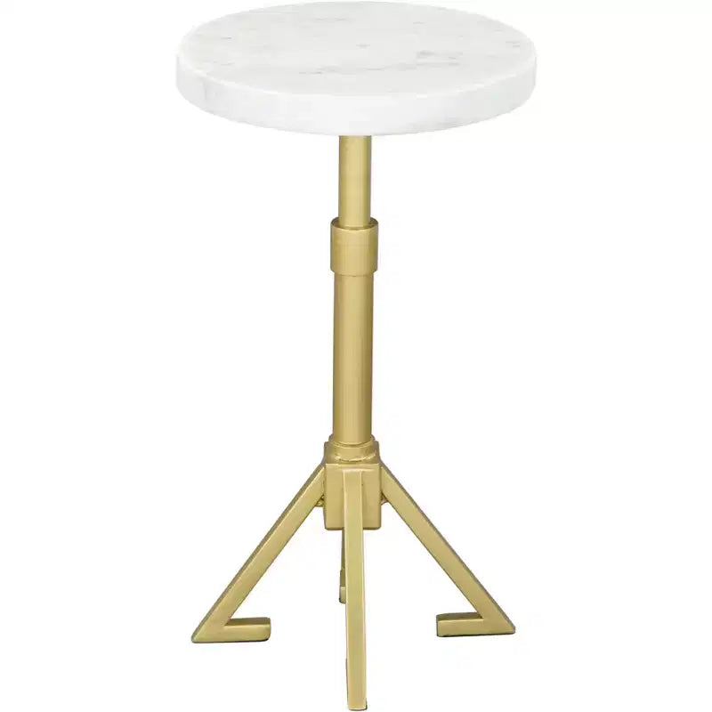 Table d'appoint Augustus marbre blanc - ZM Home : Cadre rond moderne en fer, finition dorée, 55,88 cm de hauteur, 27,94 cm de largeur, capacité de 20,41 kg