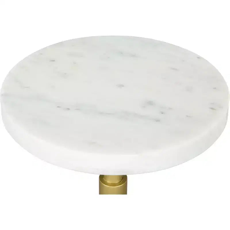 Table d'appoint Augustus marbre blanc - ZM Home : Cadre rond moderne en fer, finition dorée, 55,88 cm de hauteur, 27,94 cm de largeur, capacité de 20,41 kg