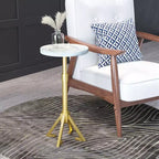 Table d'appoint Augustus marbre blanc - ZM Home : Cadre rond moderne en fer, finition dorée, 55,88 cm de hauteur, 27,94 cm de largeur, capacité de 20,41 kg