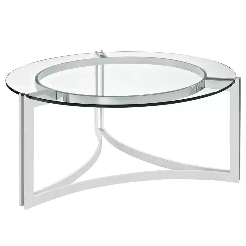 Table Basse Signet Acier Inoxydable Argent - Modway : Plateau Rond en Verre Chic, Piètement en Boucle, Hauteur 91,4 cm