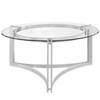 Table Basse Signet Acier Inoxydable Argent - Modway : Plateau Rond en Verre Chic, Piètement en Boucle, Hauteur 91,4 cm