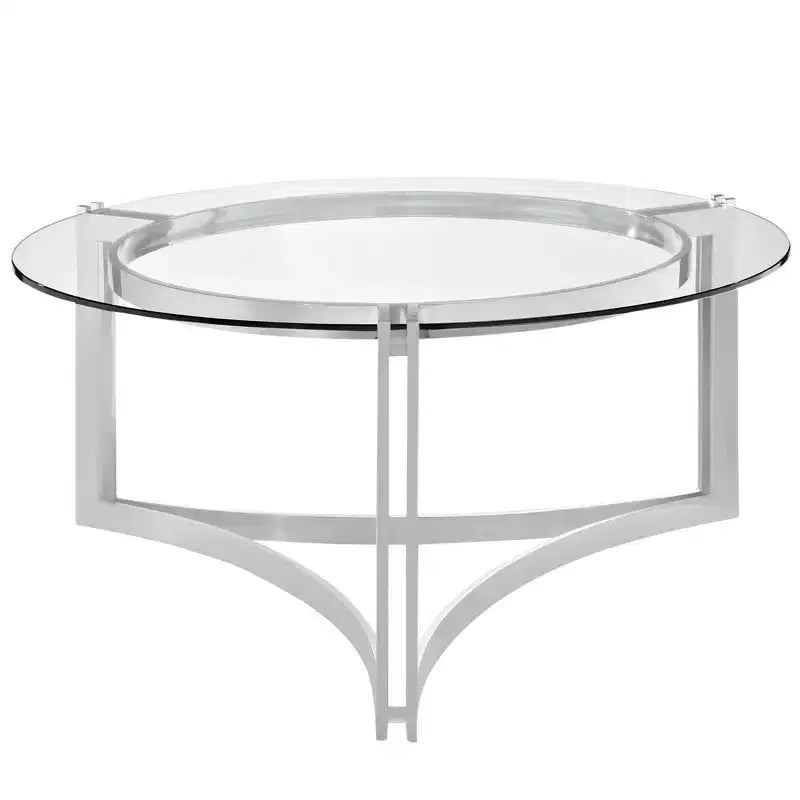 Table Basse Signet Acier Inoxydable Argent - Modway : Plateau Rond en Verre Chic, Piètement en Boucle, Hauteur 91,4 cm