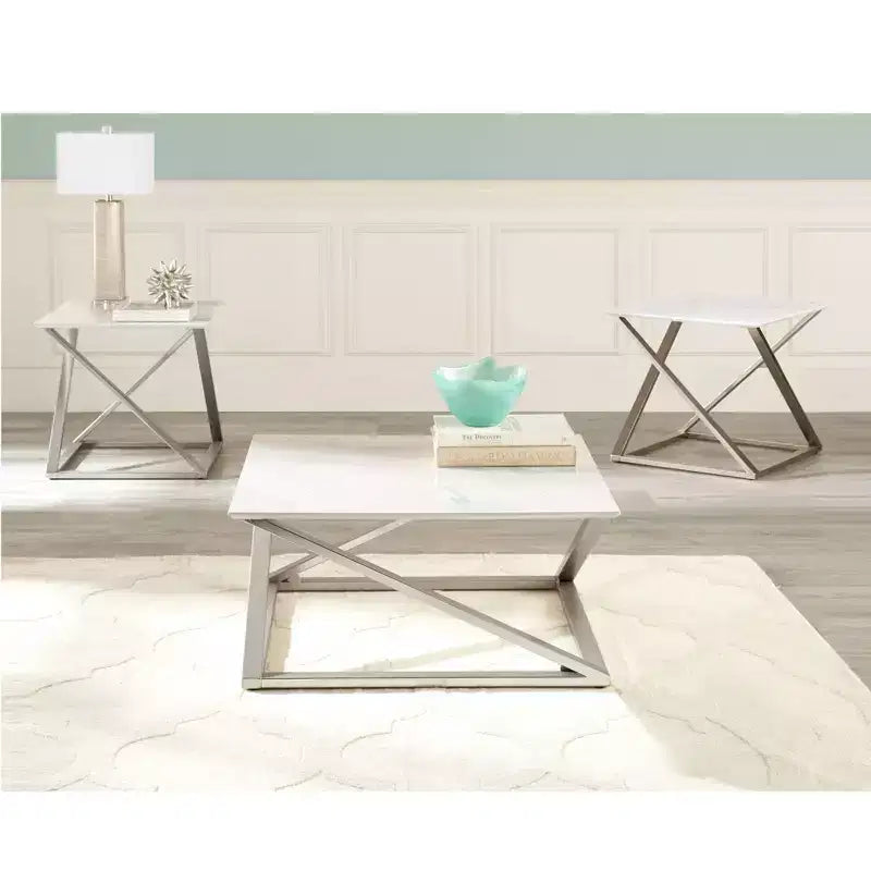 Table d'appoint carrée Zurich blanc/chrome - Steve Silver Co.
