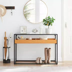 Console Danya B. Saarinen plateau verre chêne doré : stratifiée, cadre métallique, verre trempé, étagère de rangement