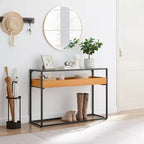 Console Danya B. Saarinen plateau verre chêne doré : stratifiée, cadre métallique, verre trempé, étagère de rangement
