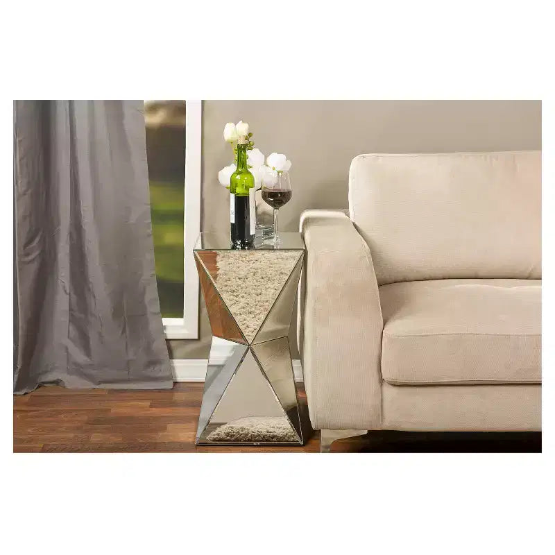 Table d'appoint miroir multi-facettes contemporaine Rebecca - Baxton Studio