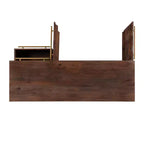 Console de rangement moderne Adair de 58 pouces en bois massif, poignées dorées, 2 portes, 3 tiroirs, couleur marron - Powell : Table d'entrée en acacia avec quincaillerie en fer