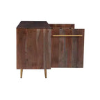 Console de rangement moderne Adair de 58 pouces en bois massif, poignées dorées, 2 portes, 3 tiroirs, couleur marron - Powell : Table d'entrée en acacia avec quincaillerie en fer