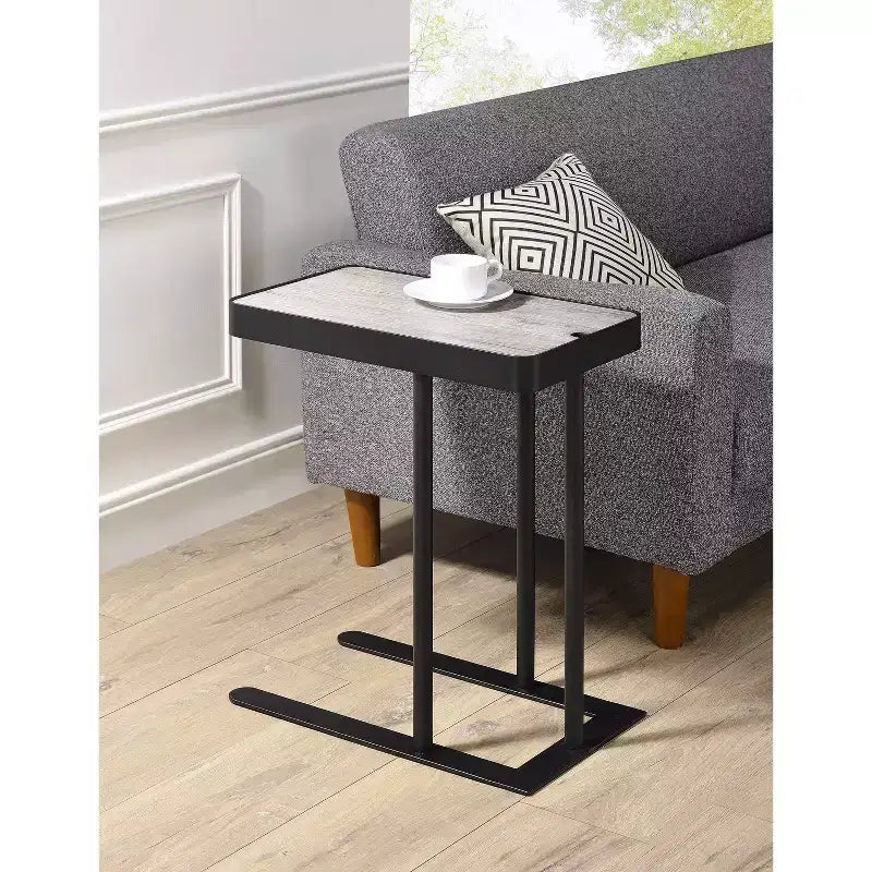 24/7 Shop At Home Callander Table d'appoint réglable en hauteur avec rangement dissimulé noir sable/gris clair : Finition métallique, Structure en acier