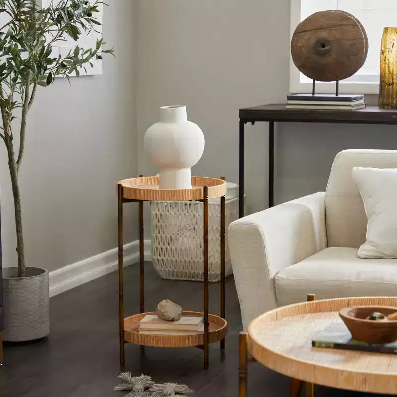 Table d'appoint en rotin moderne marron - Olivia & May