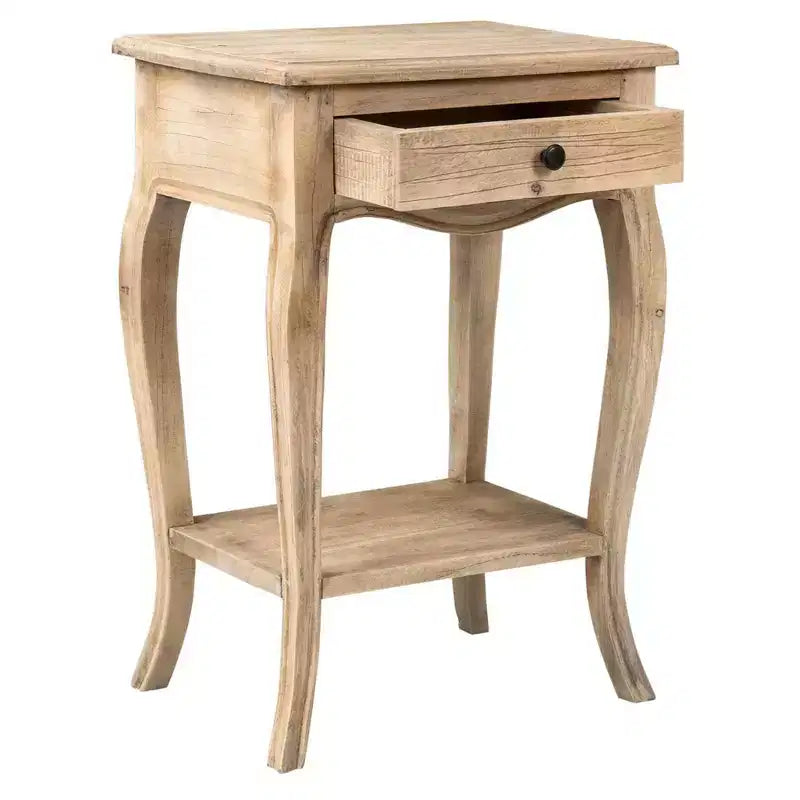 Table d'appoint Promenade 28" avec tiroir et étagère, couleur beige, de marque East at Main : Bois de manguier, aucun assemblage requis