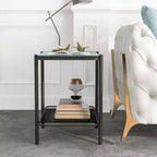 Table d'appoint contemporaine en verre Avalan, revêtement noir/blanc - miBasics