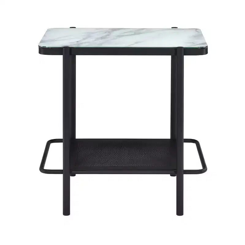 Table d'appoint contemporaine en verre Avalan, revêtement noir/blanc - miBasics