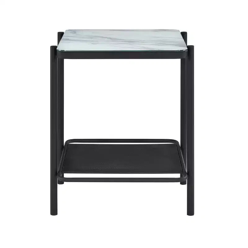 Table d'appoint contemporaine en verre Avalan, revêtement noir/blanc - miBasics