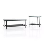 2pc Avalan Contemporary Marble Glass Coffee and End Table Set Black Coating/White - miBasics