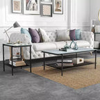 Ensemble de 2 tables basses et d'appoint Avalan contemporaines en marbre et verre Revêtement noir/blanc - miBasics