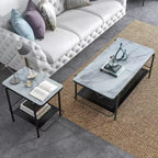 Ensemble de 2 tables basses et d'appoint Avalan contemporaines en marbre et verre Revêtement noir/blanc - miBasics