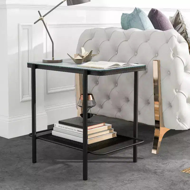 Ensemble de 2 tables basses et d'appoint Avalan contemporaines en marbre et verre Revêtement noir/blanc - miBasics