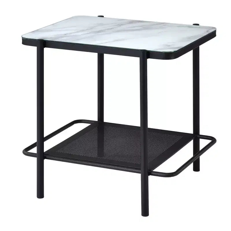Ensemble de 2 tables basses et d'appoint Avalan contemporaines en marbre et verre Revêtement noir/blanc - miBasics