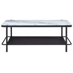 Ensemble de 2 tables basses et d'appoint Avalan contemporaines en marbre et verre Revêtement noir/blanc - miBasics