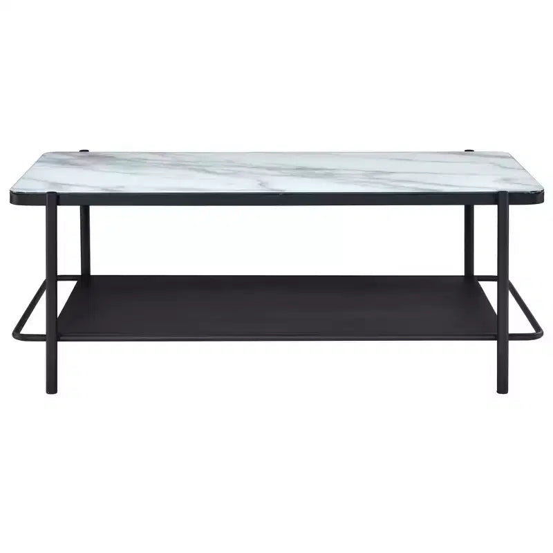 Ensemble de 2 tables basses et d'appoint Avalan contemporaines en marbre et verre Revêtement noir/blanc - miBasics