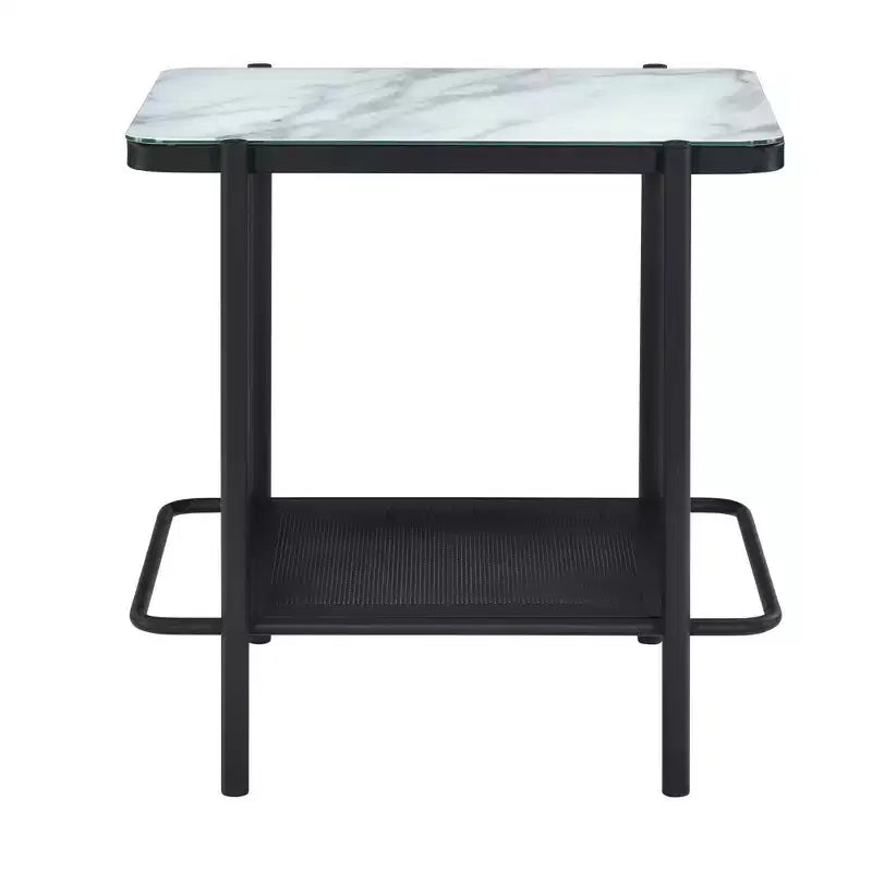 Ensemble de 2 tables basses et d'appoint Avalan contemporaines en marbre et verre Revêtement noir/blanc - miBasics