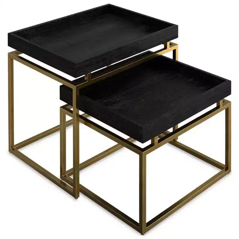 WyndenHall Audrina Tables gigognes 2 pièces Noir/Or : Tables d'appoint rectangulaires contemporaines, Structure métallique, Aucun assemblage requis