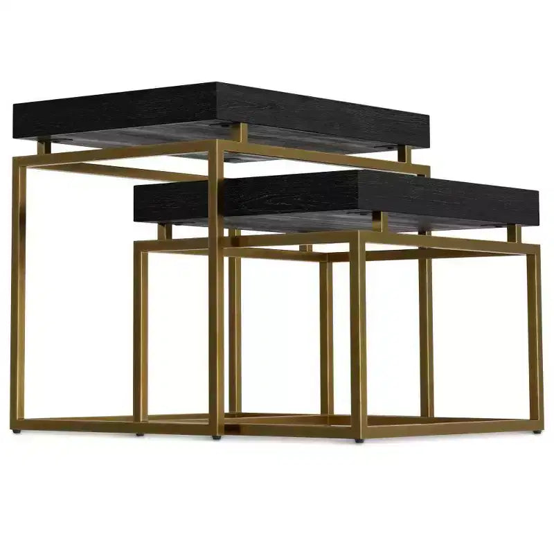 WyndenHall Audrina Tables gigognes 2 pièces Noir/Or : Tables d'appoint rectangulaires contemporaines, Structure métallique, Aucun assemblage requis