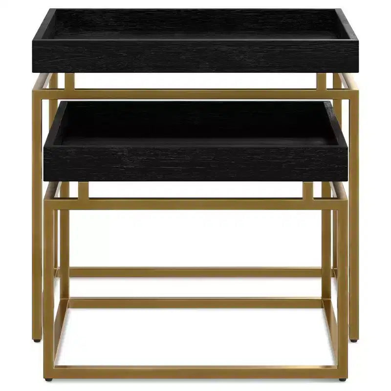 WyndenHall Audrina Tables gigognes 2 pièces Noir/Or : Tables d'appoint rectangulaires contemporaines, Structure métallique, Aucun assemblage requis