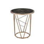 22" Cicatrix Accent Table Faux Black Marble Glass Top Champagne Finish - Acme Furniture: Round, No Assembly, Metal Frame