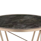 Table d'appoint Cicatrix 22 po, plateau en verre effet marbre noir, finition champagne – Acme Furniture : Ronde, aucun assemblage requis, cadre métallique