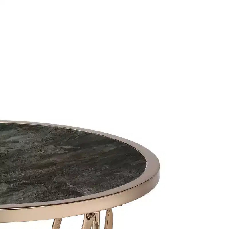Table d'appoint Cicatrix 22 po, plateau en verre effet marbre noir, finition champagne – Acme Furniture : Ronde, aucun assemblage requis, cadre métallique