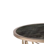 Table d'appoint Cicatrix 22 po, plateau en verre effet marbre noir, finition champagne – Acme Furniture : Ronde, aucun assemblage requis, cadre métallique