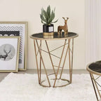 Table d'appoint Cicatrix 22 po, plateau en verre effet marbre noir, finition champagne – Acme Furniture : Ronde, aucun assemblage requis, cadre métallique