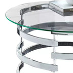 Table basse Tayside en verre et chrome - Steve Silver : Circulaire, structure chromée, plateau teinté