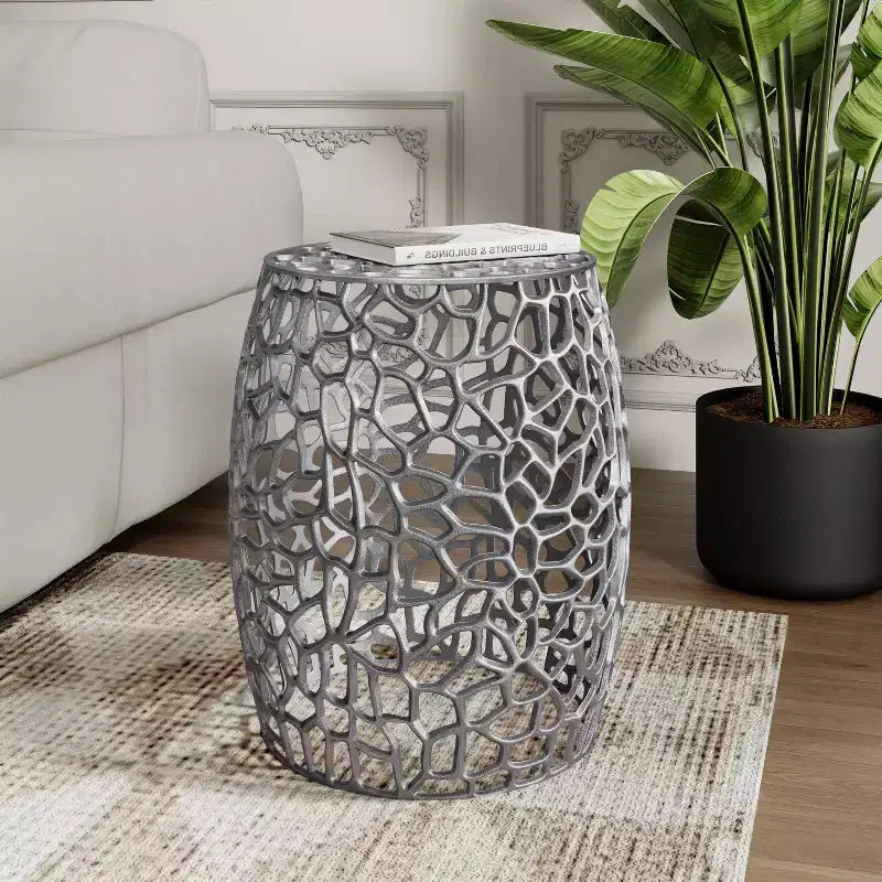 Christopher Knight Home Miles Table d'appoint moderne en aluminium en forme de tambour, nickel argenté