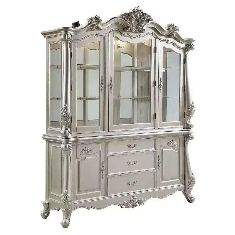 76" Bently Decorative Storage Cabinet Champagne Finish - Acme Furniture: Tempered Glass, Wood Composite, No Assembly Required